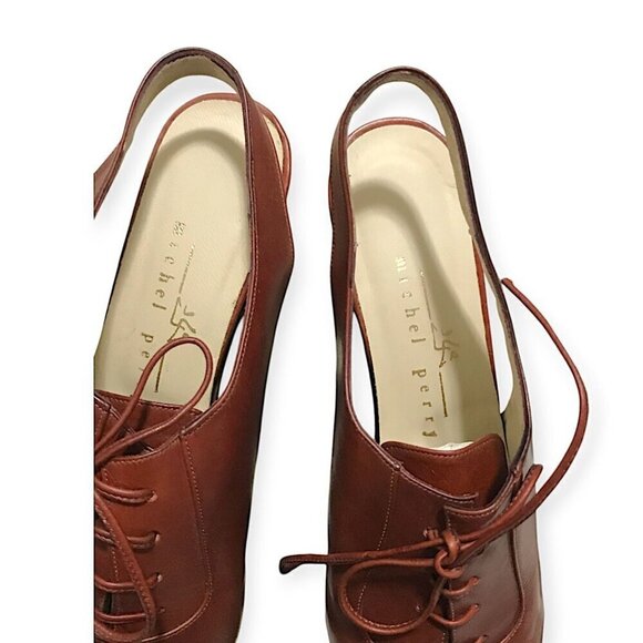 Vintage Michel Perry brown chunky platform lace up sling size 37.5 EU - Picture 8 of 10